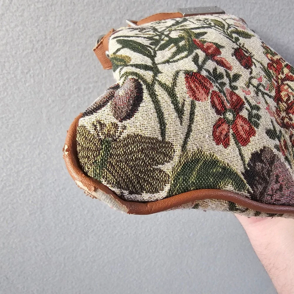 Braciano Floral Tapestry Crossbody Bag Purse Adjustable Strap Brown Trim - Picture 7 of 9
